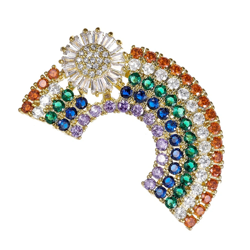 1pc Zirconia Brooch Corsage Shapes Like Rainbow Clothing Decor Pin for Festival Party Gathering (Golden)