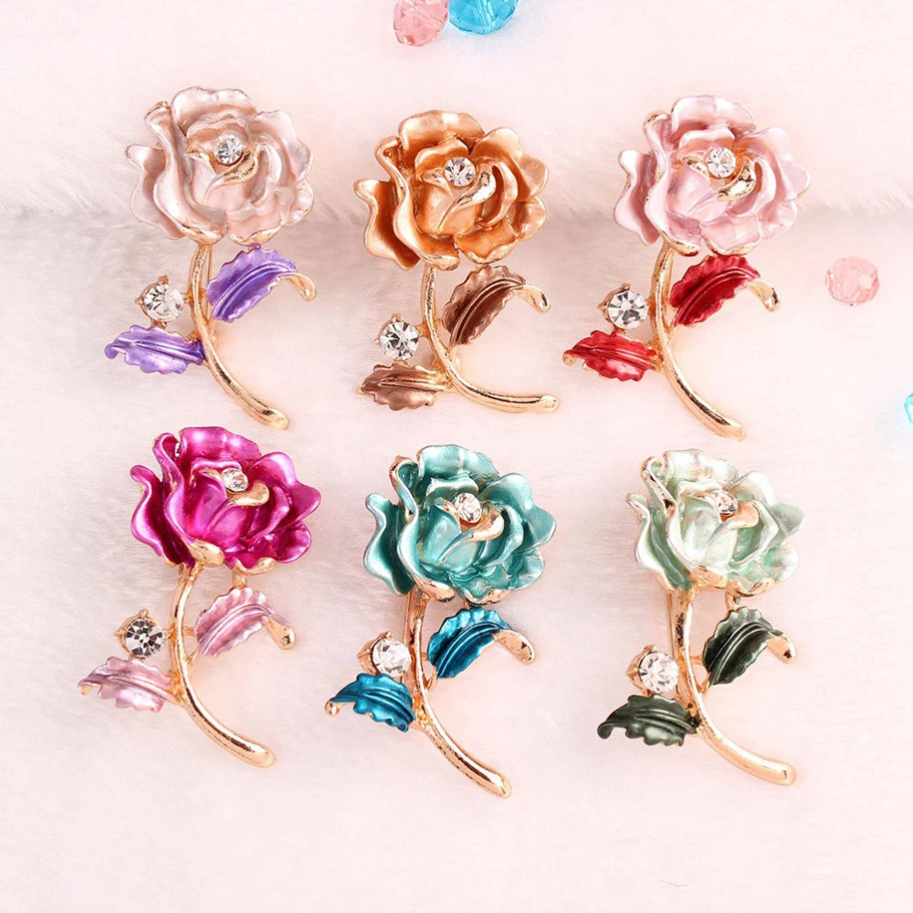 2pcs Rose Flower Brooch Exquisite Sweater Brooch Rhinestone Breastpin Clip Brooch Clip Corsage Gift Costume Jewelry Accessories Gift (Red)