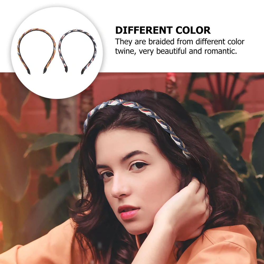 2pcs Weave Hair Hoops Brightly Colored Braided Headbands Delicate Hair Accessories