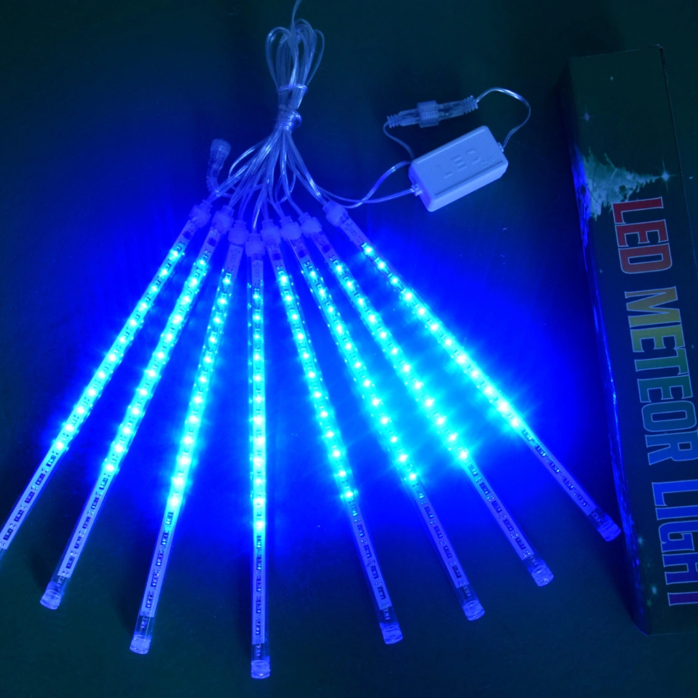 12 Inches 8 Tubes Meteor Shower Rain Lights Waterproof Xmas Decoration Falling String Lights for Wedding Party Christmas with US Plug (Blue Light)