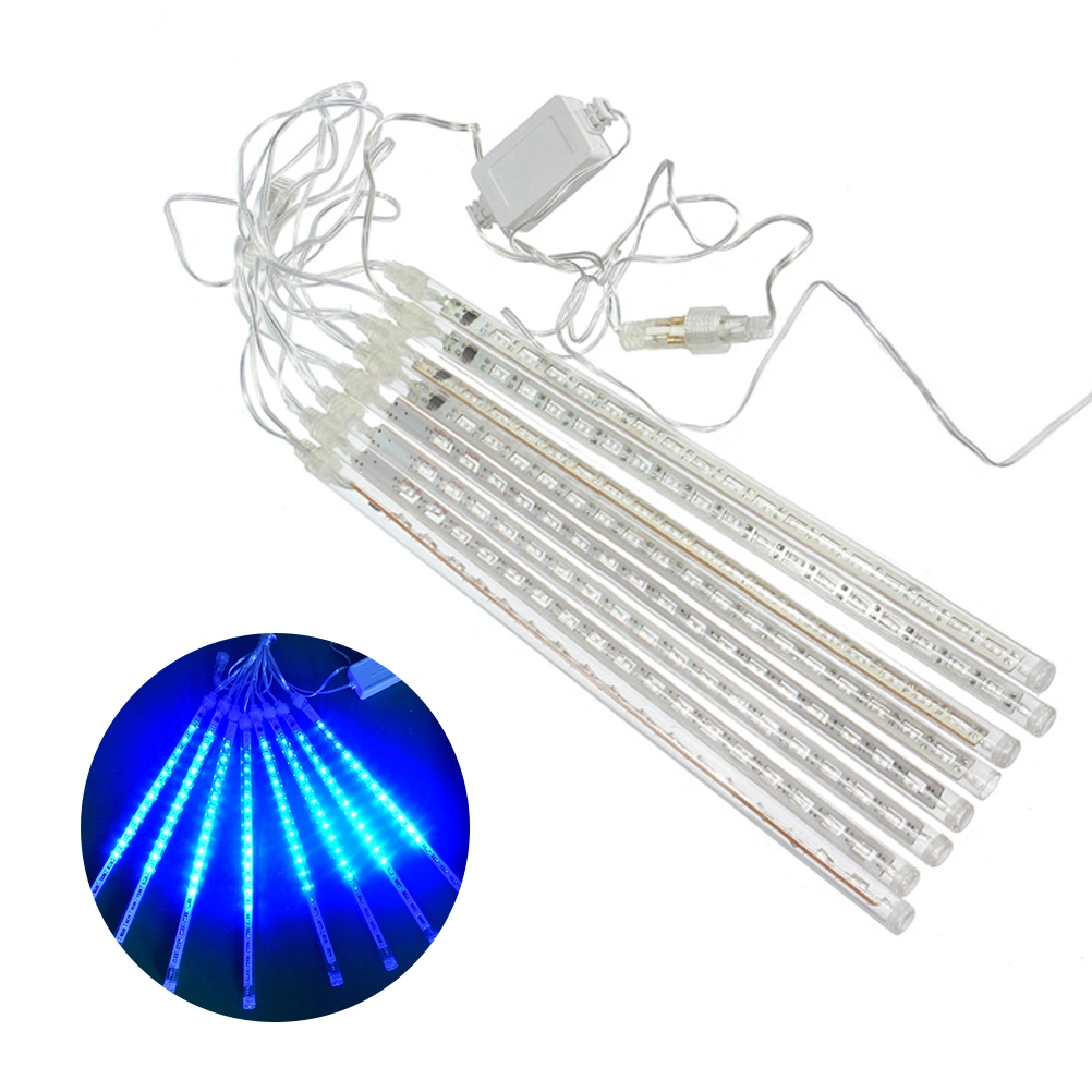 12 Inches 8 Tubes Meteor Shower Rain Lights Waterproof Xmas Decoration Falling String Lights for Wedding Party Christmas with US Plug (Blue Light)