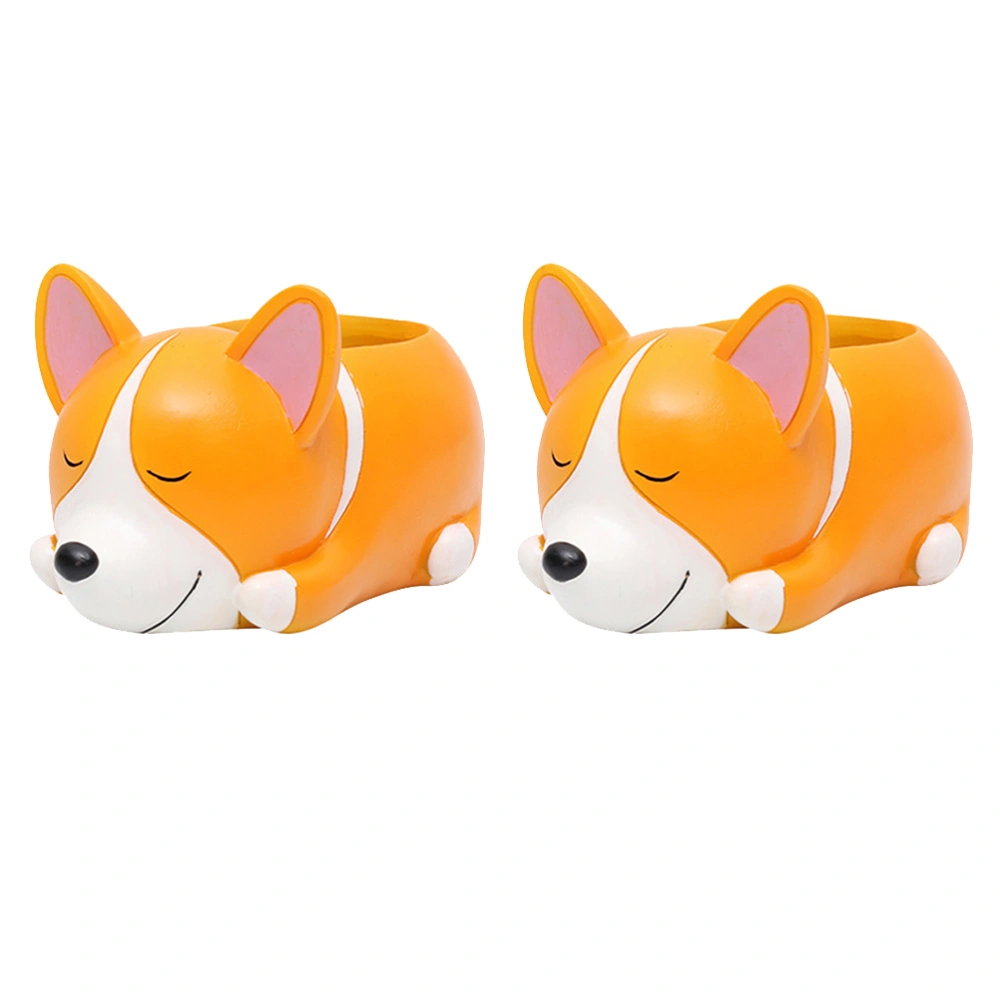 2pcs Cartoon Corgi Succulent Planter Pot Flower Plant Container Garden Decor