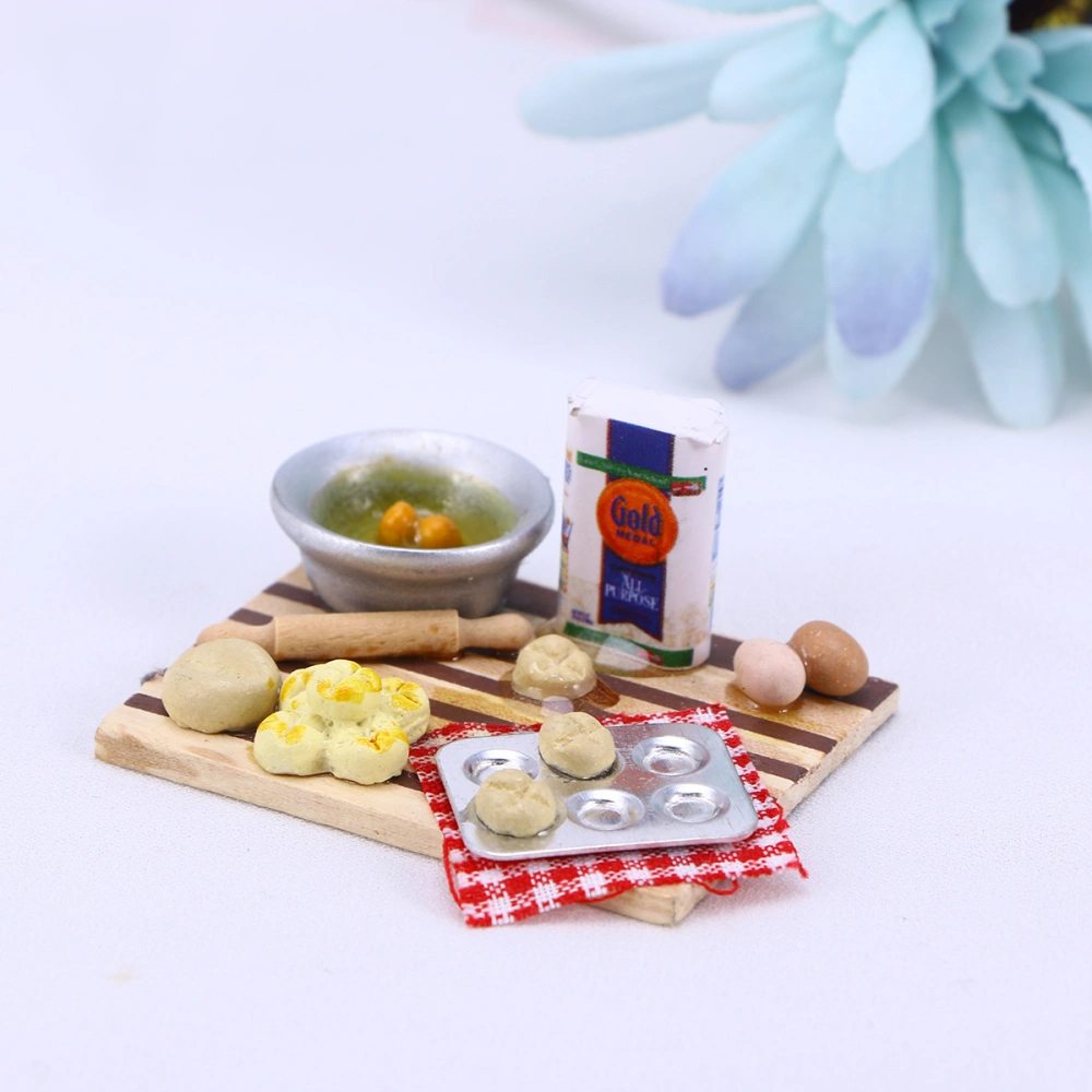 1:12 mini house eggs Food Kitchen Miniature Milk Bread On Board Mini Furniture Model Pastry Station Toy Decor