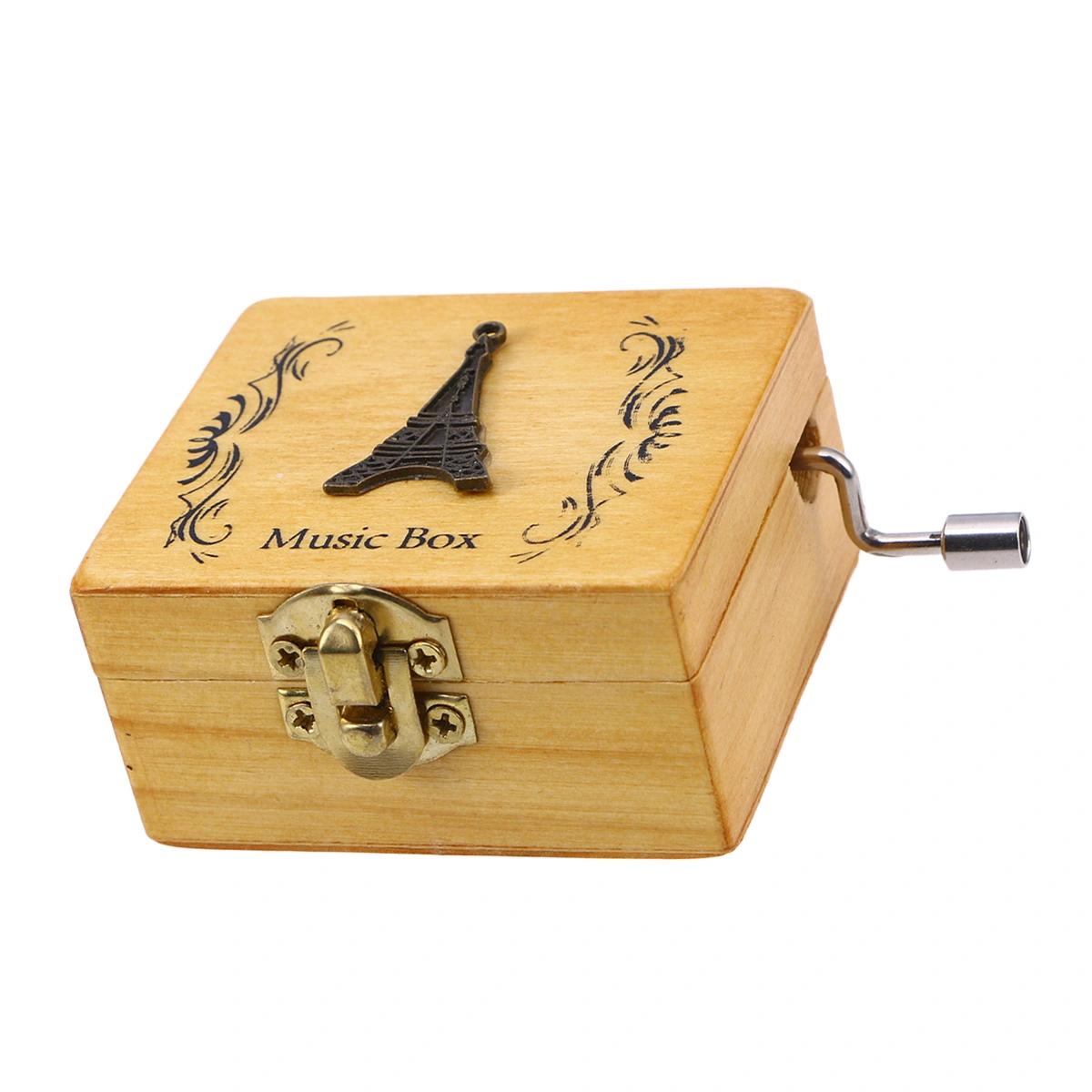 Wooden Music Box Hand-cranked Miniature Wind Up Handmade Mechanical Rotation Box for Birthday Valentine's Gift Christmas Decoration (Eiffel Tower Pattern)