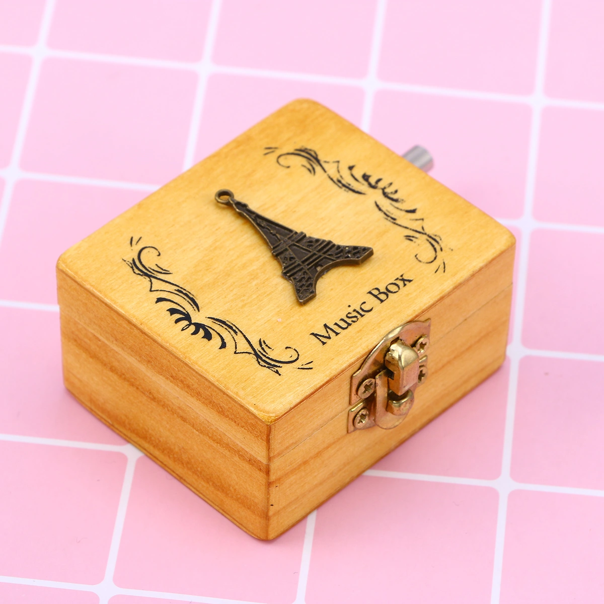 Wooden Music Box Hand-cranked Miniature Wind Up Handmade Mechanical Rotation Box for Birthday Valentine's Gift Christmas Decoration (Eiffel Tower Pattern)