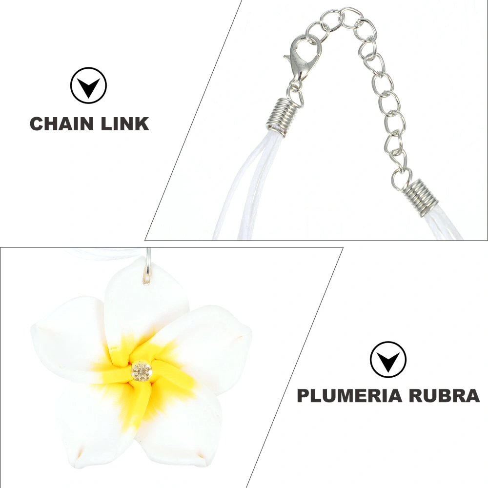 2 Sets Hawaii Theme Jewelry Clay Plumeria Flower Pendant Necklace and Earrings