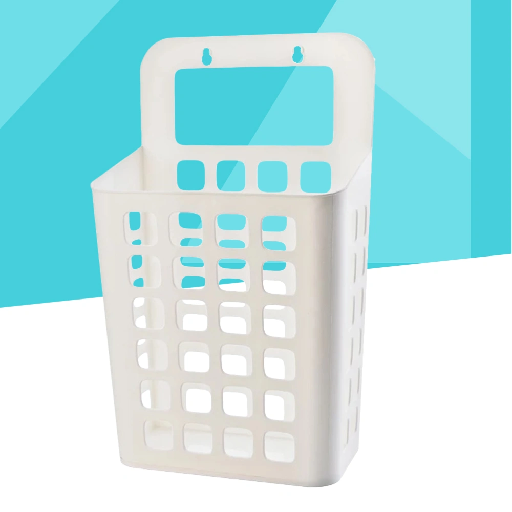 Multi-Purpose Clothes Hanging Organizer Plastic Adhesive Storage Basket (White)