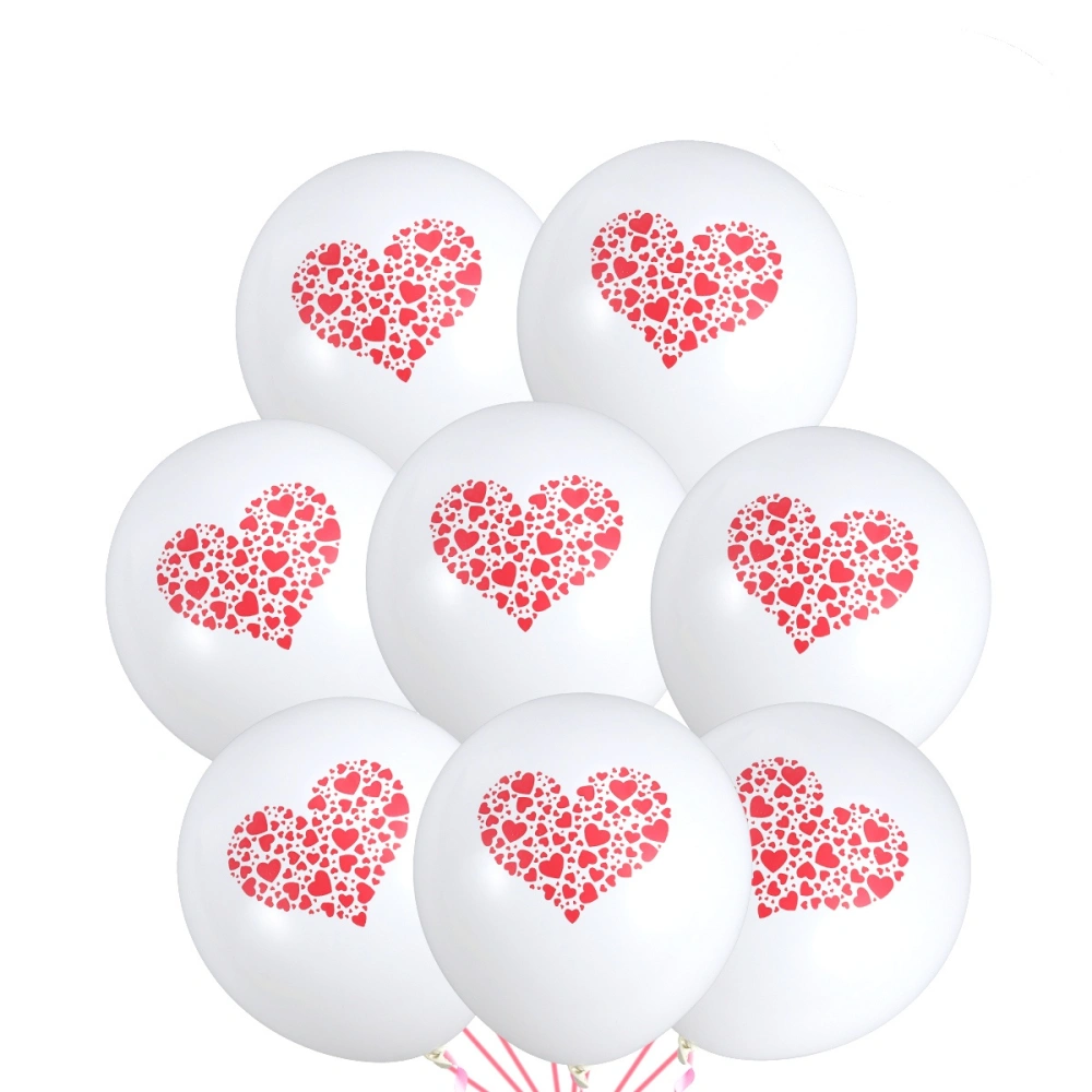 20 Pcs 12 Inch Round Latex Balloons Thickened Heart Printed Balloon for Parties Birthdays and Wedding Celebration(White)