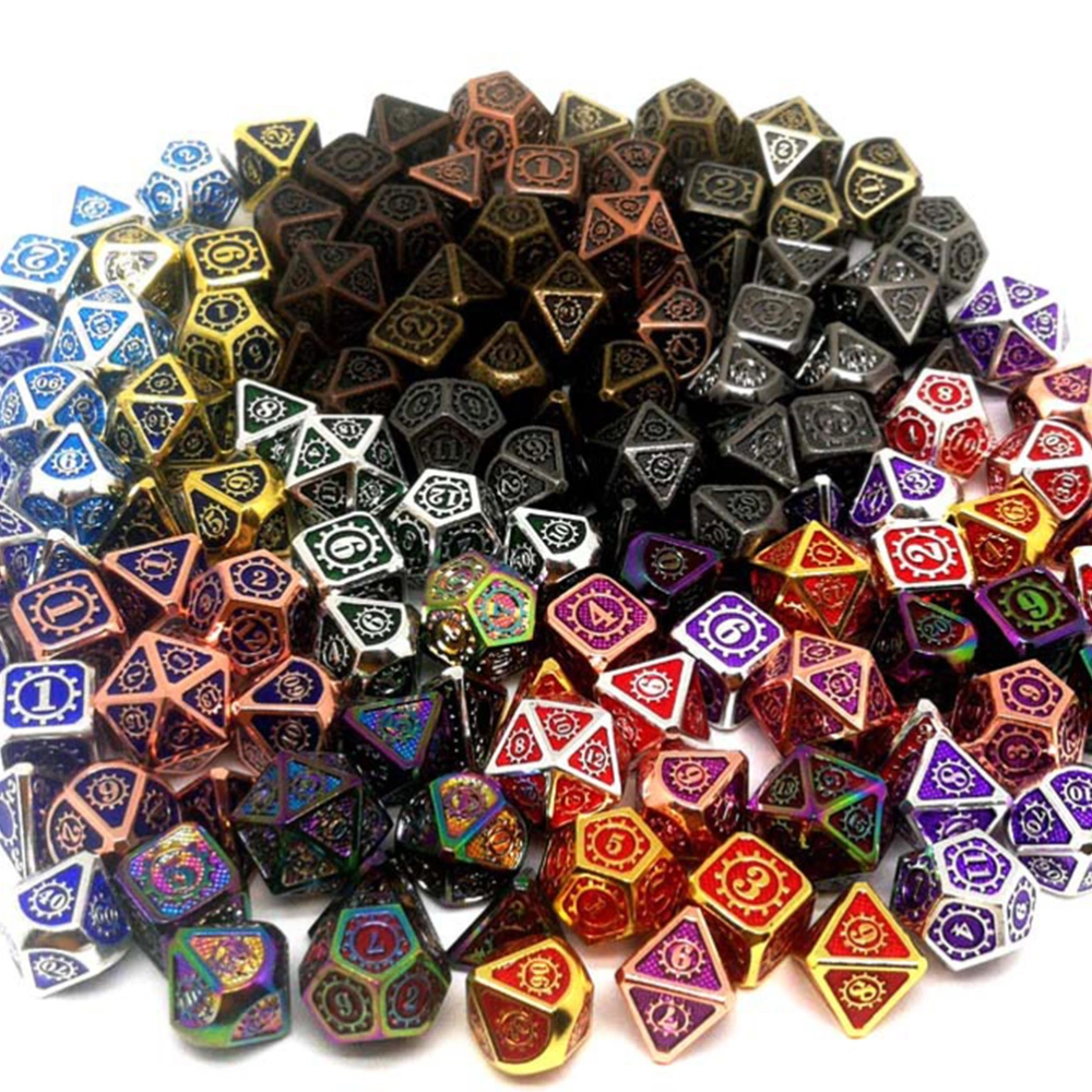 7PCS Alloy Polyhedron Dices Creative Numbers Dice Multi-Faceted Dice for Entertainment Board Games (Iridescent)