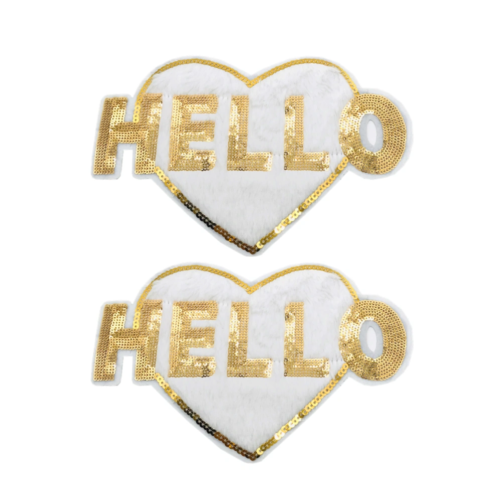 2Pcs Embroidery Golden Heart Shaped Paste Clothes Letter Pattern Hole Patch Paste Jeans Decorative Patch(Golden)