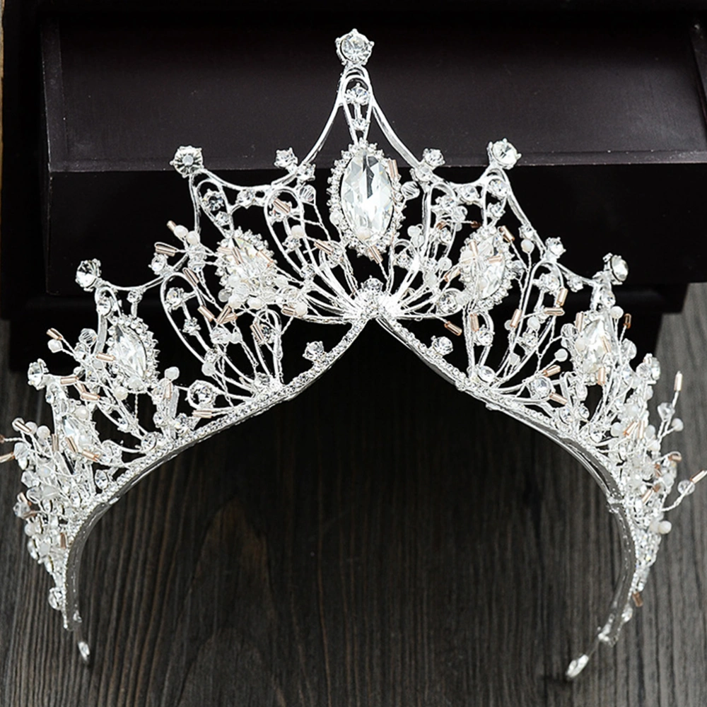 Bride Crown Tiara Silver Handmade Rhinestone Headband Hair for Women Use