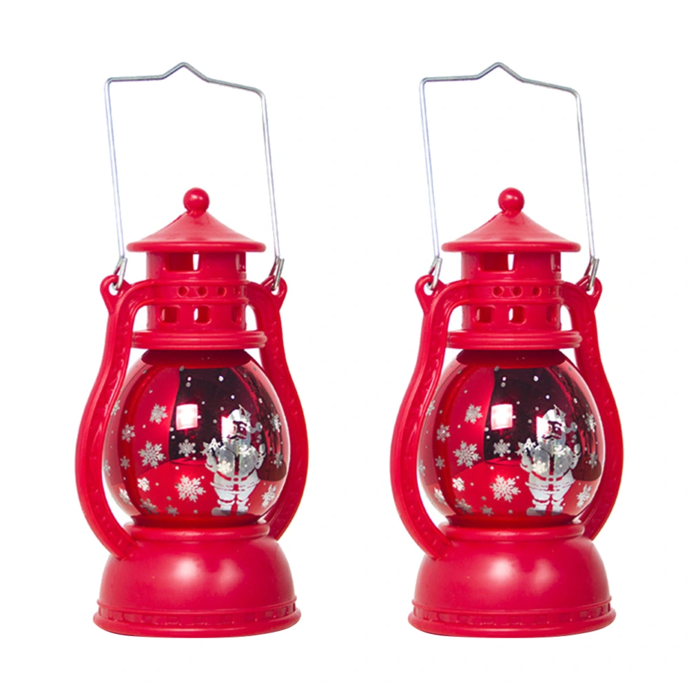 2pcs Christmas Storm Lantern Printed Hanging Oil-lamp Decorative Tabletop Lights (C Red Santa Claus)