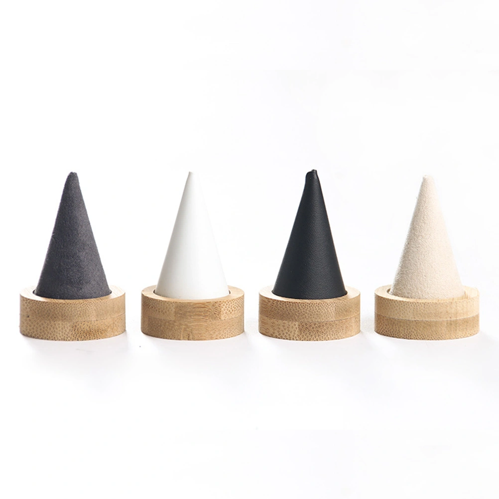 1pc Bamboo Ring Display Stand Round Base Cone Ring Holder Jewelry Display Rack (Beige)