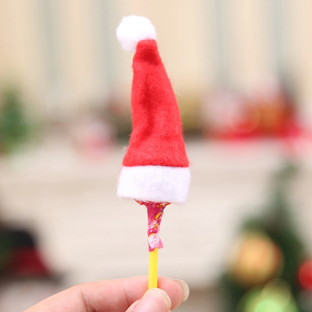 50pcs Mini Christmas Santa Hat Lollipop Hat Decors Mini Candy Decor DIY Sweet Package for Kids Children (No Lollipop, Red White)