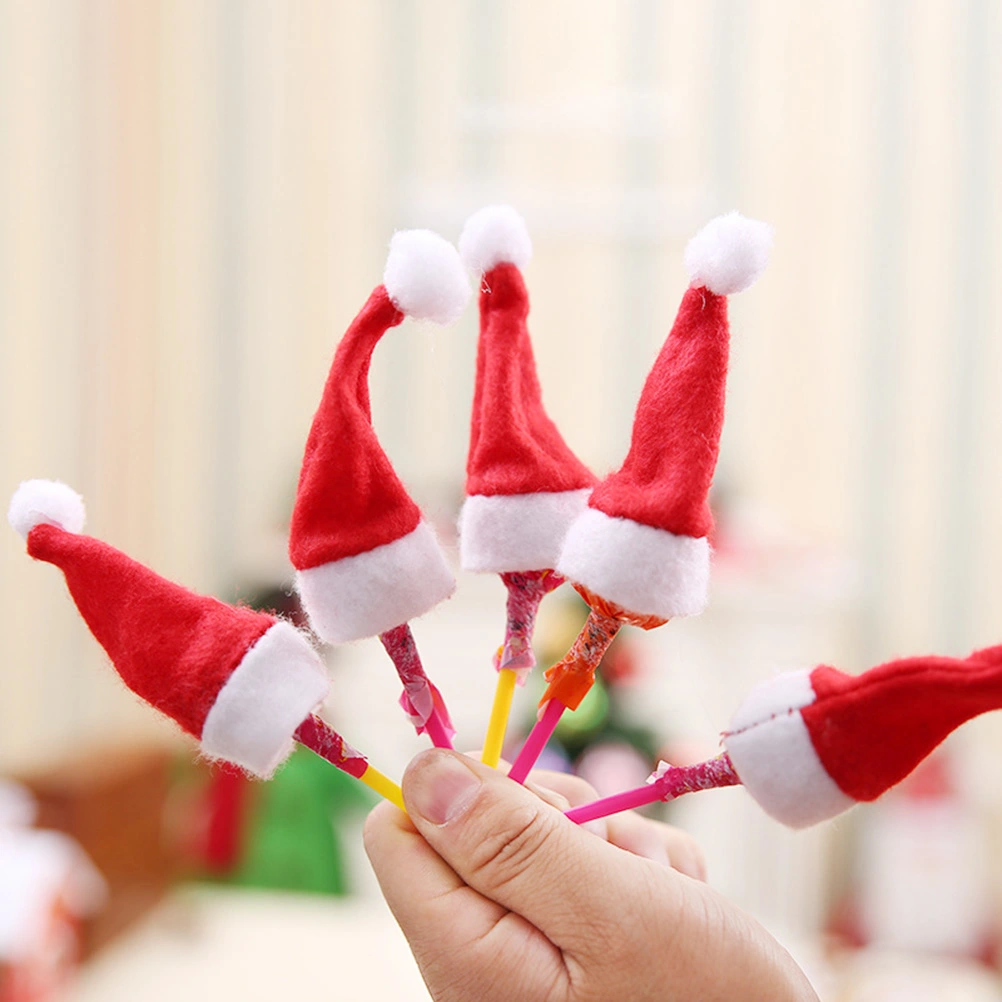 50pcs Mini Christmas Santa Hat Lollipop Hat Decors Mini Candy Decor DIY Sweet Package for Kids Children (No Lollipop, Red White)