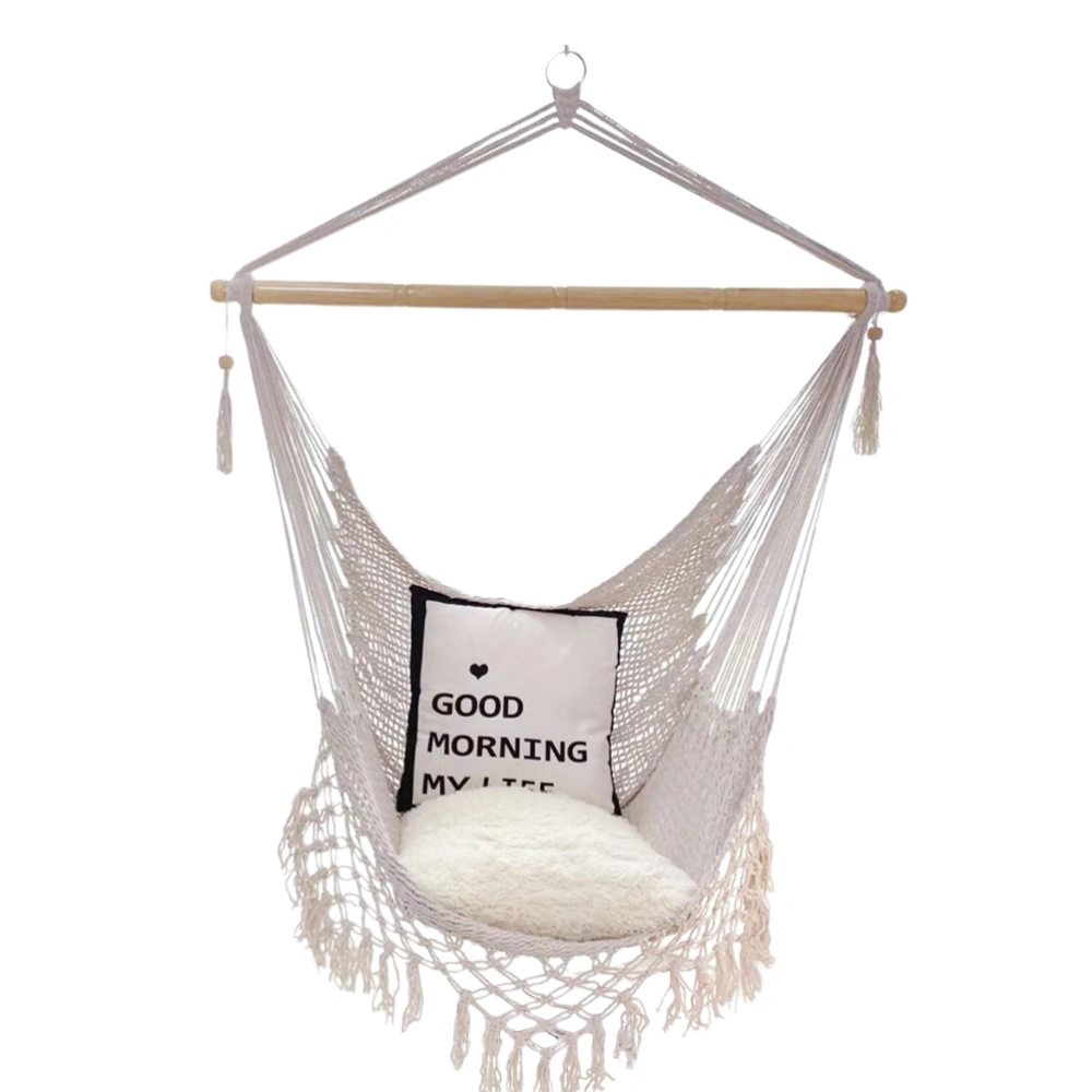 1pc Cotton Rope Hammock Chair Knitted Tassel Swing Hanging Chair for Indoor Outdoor