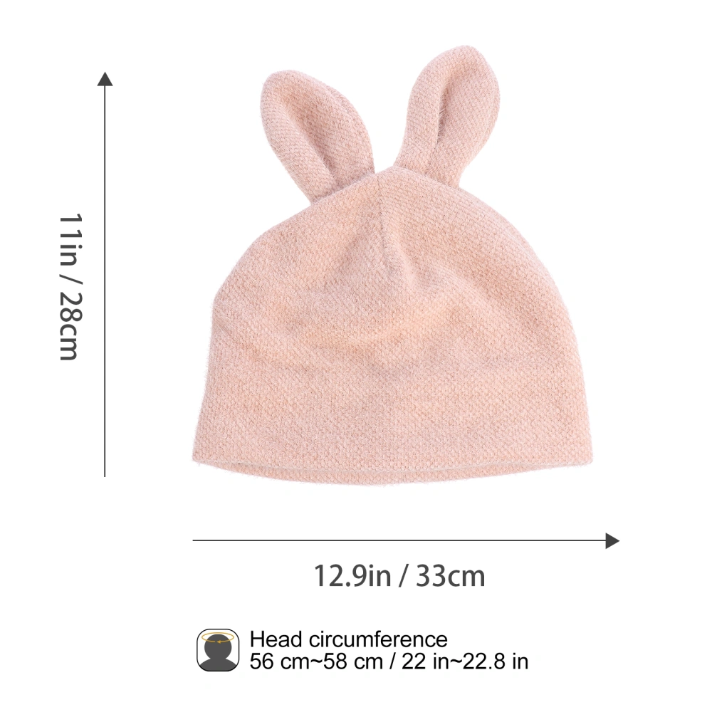 Autumn Winter Adorable Rabbit Ear Warm Hat Knitted Woolen Hat for Girls