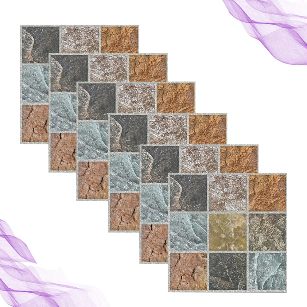 6PCS 9 Grids Marble Tile Pattern Wall Sticker Waterproof Self Adhesive Wall Mural DIY Wall Paste (AF045)