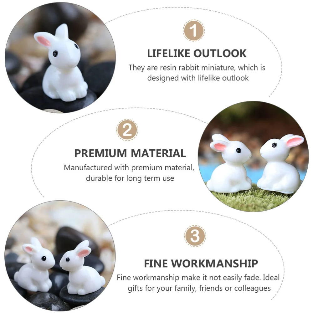 20pcs Simulated Resin Rabbit Toy Lifelike Rabbit Model Resin Craft (White)