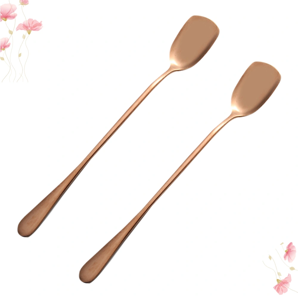 6pcs Stainless Steel Ice Spoons Long Handle Stirring Ice Cream Spoon Cocktail Spoons (Rose Gold)