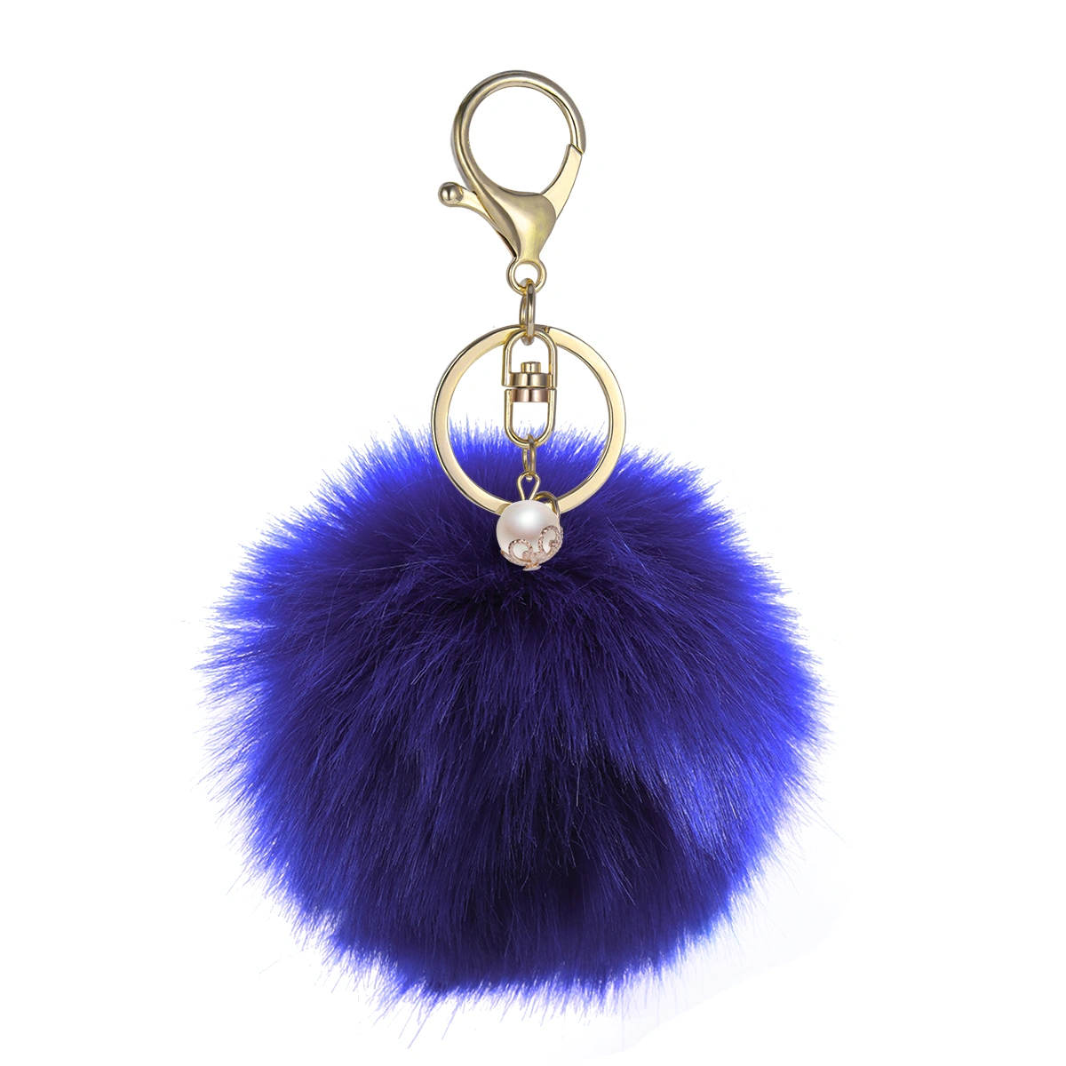 Solid Color Fluffy Ball Pom Pom Ball Key Ring Charms Pendant for Handbag Keychain Car (Blue)