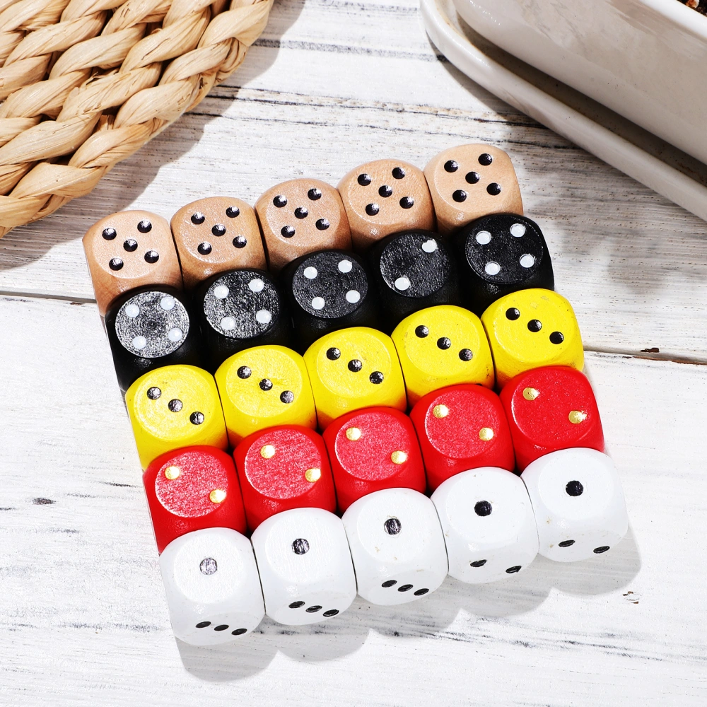 25pcs 6 Sides Dices Game Dices Party Dice Gaming Dice Multi-sided Dice Prop Wooden Dice