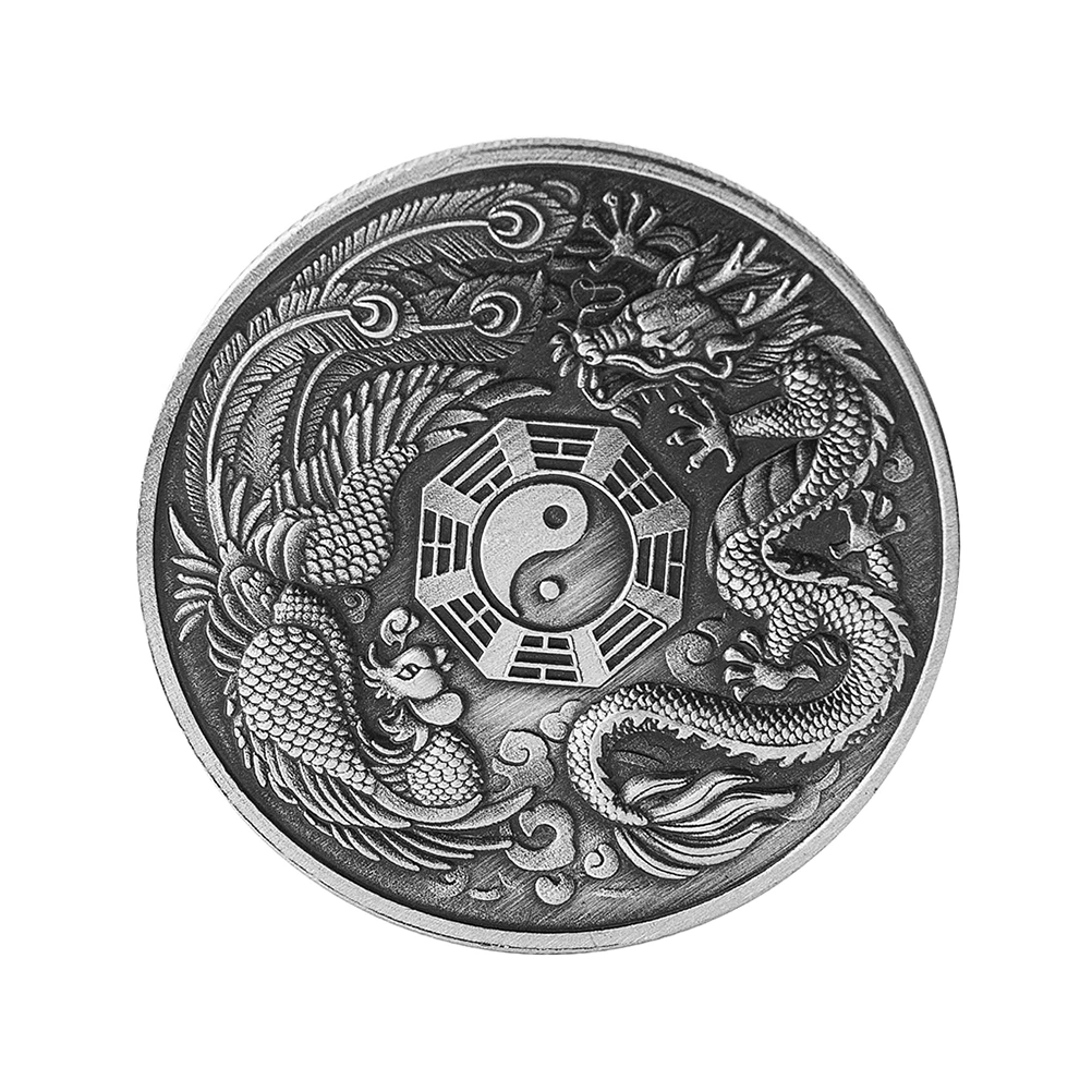 Commemorative Coin Chinese Dragon and Phoenix Elizabeth Collection Gift Art Crafts Souvenir Coin (As Shown)