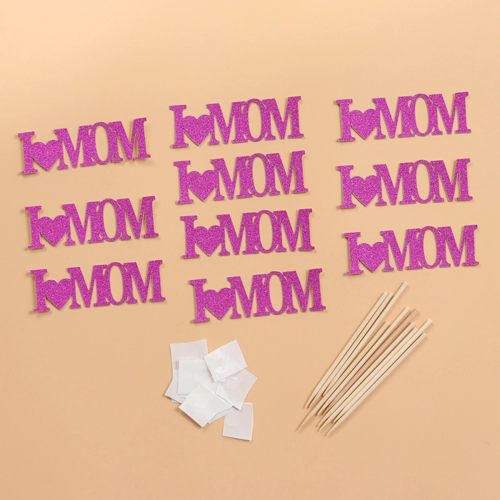 10 Pcs I Love Mom Cupcake Toppers Picks Decorative Glitter Cake Toppers for Home Party Mother's Day Party Supplies Favors(Rosy)