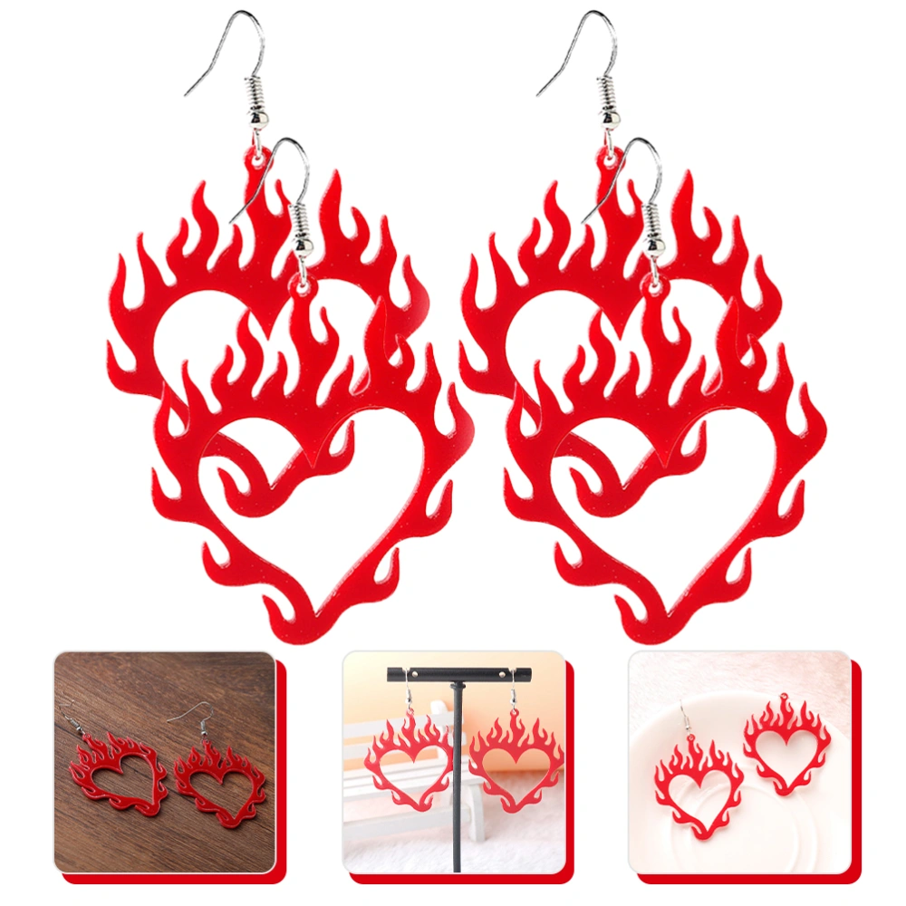 2 Pairs Flame Heart Pendant Earrings Acrylic Fire Earrings Fashion Earrings for Women