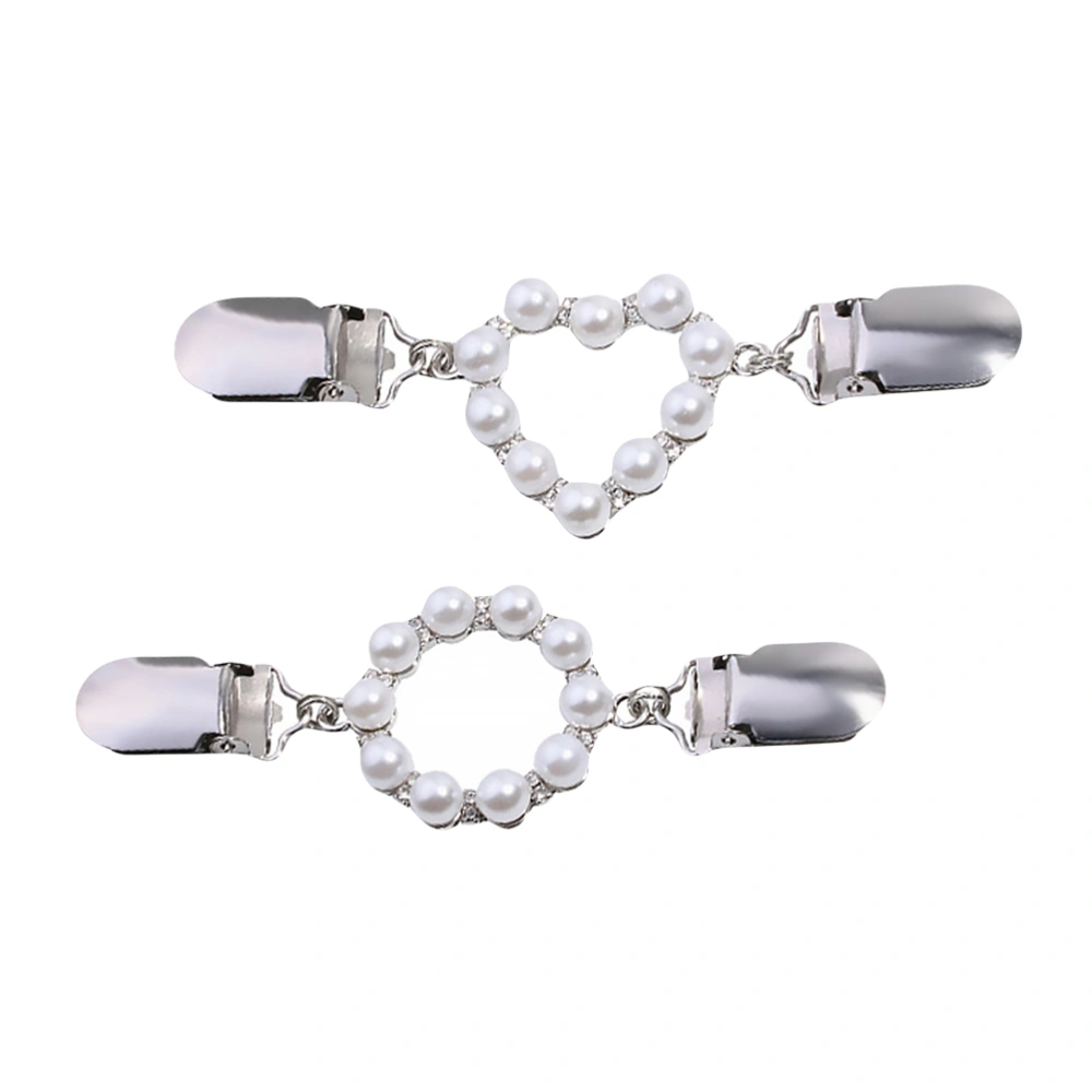 2pcs Cardigan Clip Heart-shaped Rhinestone Shawl Sweater Pearl Buckle Button Pin