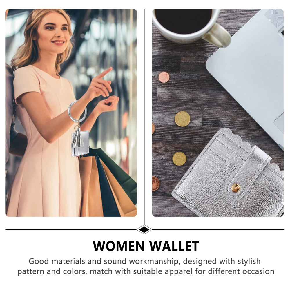 Women PU Leather Wallet Purse Clutch Tassel Handbag with Wrist Bracelet