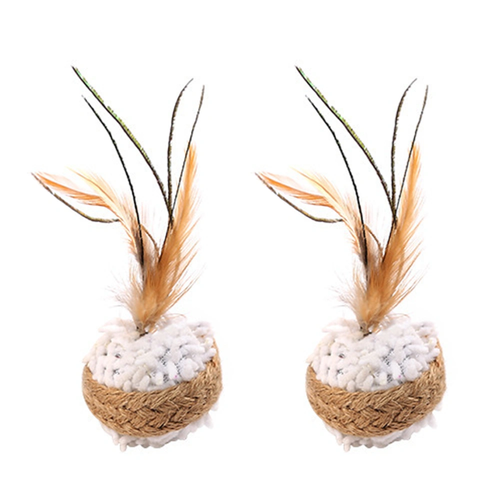 3 Pcs Wear-resistant Hemp Rope Wrapping Feather Toy Plush Cat Toys Plaything Educational Toy for Home Shop Pet Kitten (Ball Style)