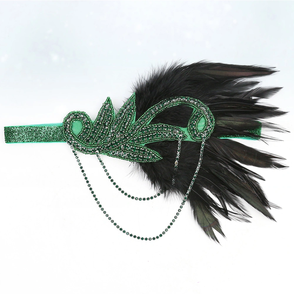 1Pc Feather Rhinestone Headband European Style Retro Hair Band Stage Performance Costume Party Hair Accessories (Green)