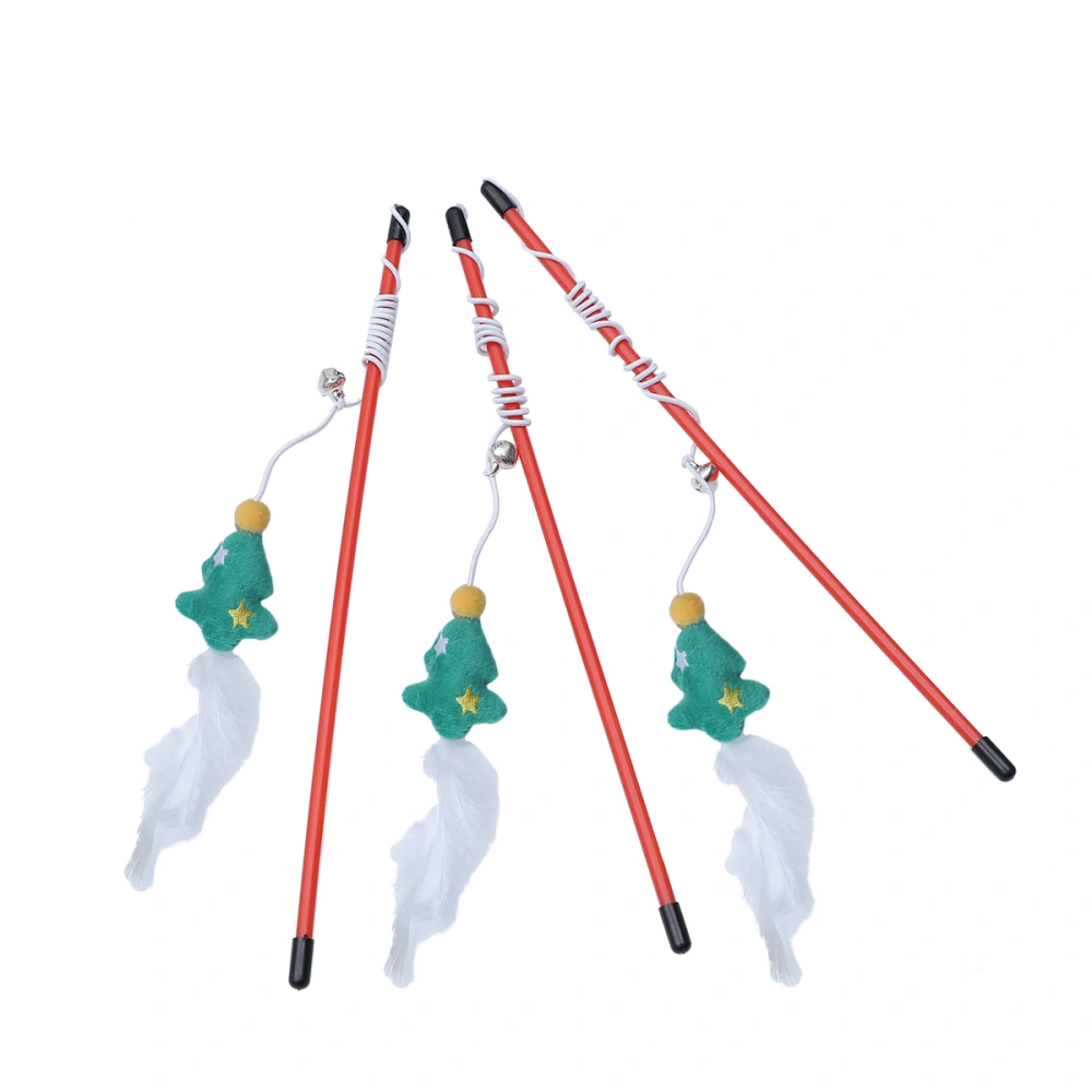 3 Pcs Christmas Themed Cat Tease Sticks Funny Cat Interactive Toys Pet Cat Training Wand (Christmas Tree)