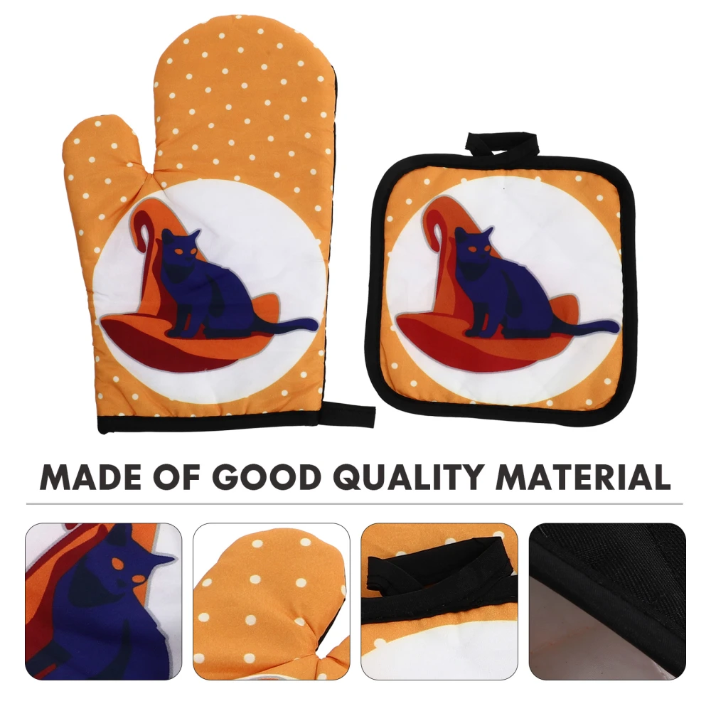 1Set Microwave Oven Glove Mat Set Kitchen Baking Glove Creative Insulation Pad