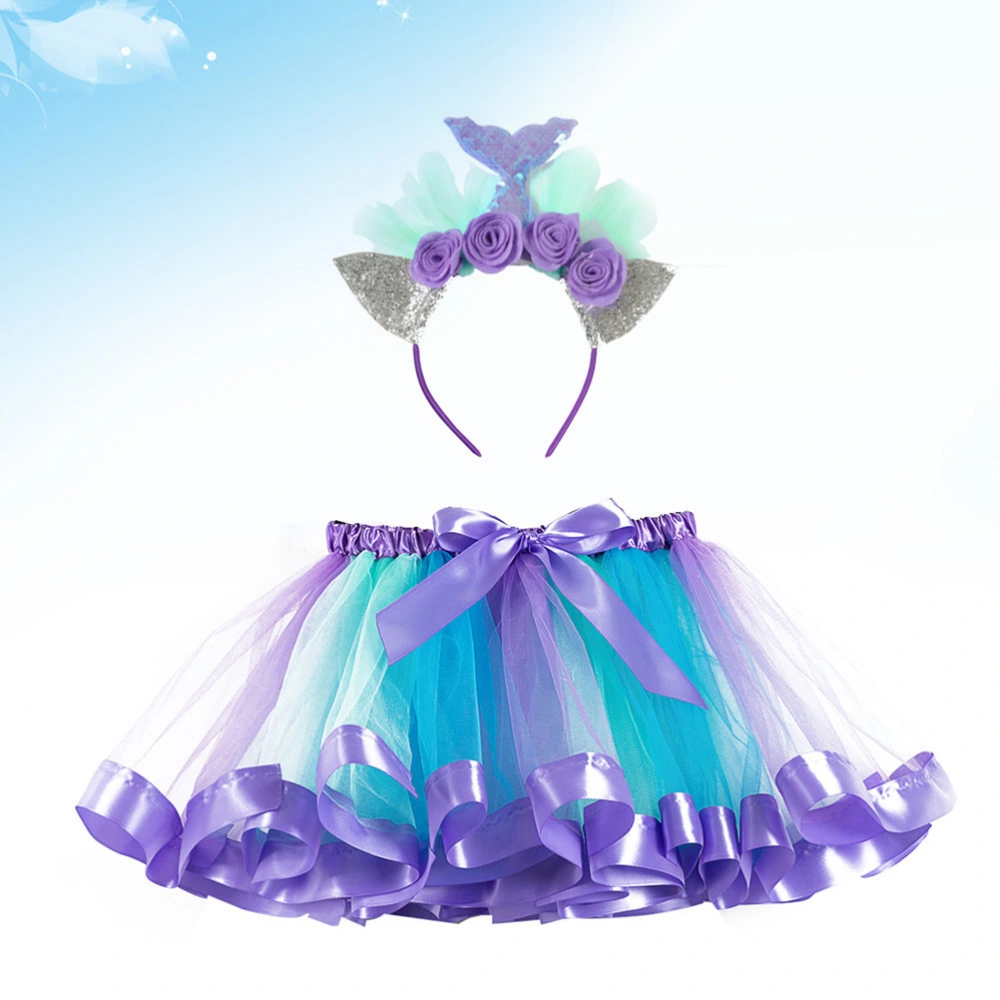 1 Set Grenadine Tutu Skirt Mermaid Headband Beautiful Decorative Christmas Decor for Kids Girls (Size M)