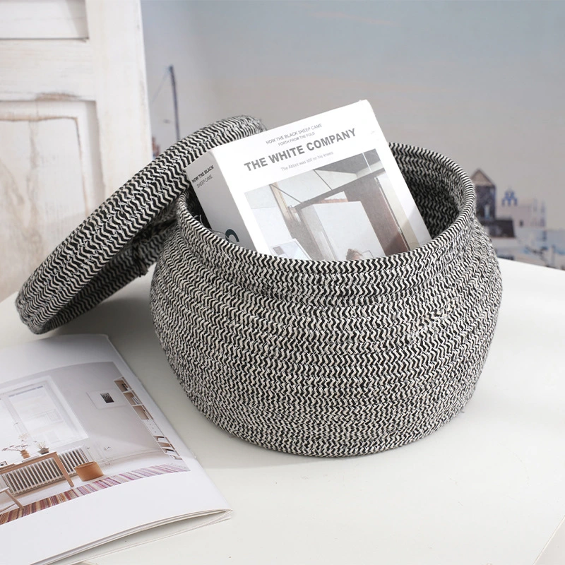 Cotton Rope Woven Storage Basket Desktop Storage Holder Home Storage Organizer with Lid