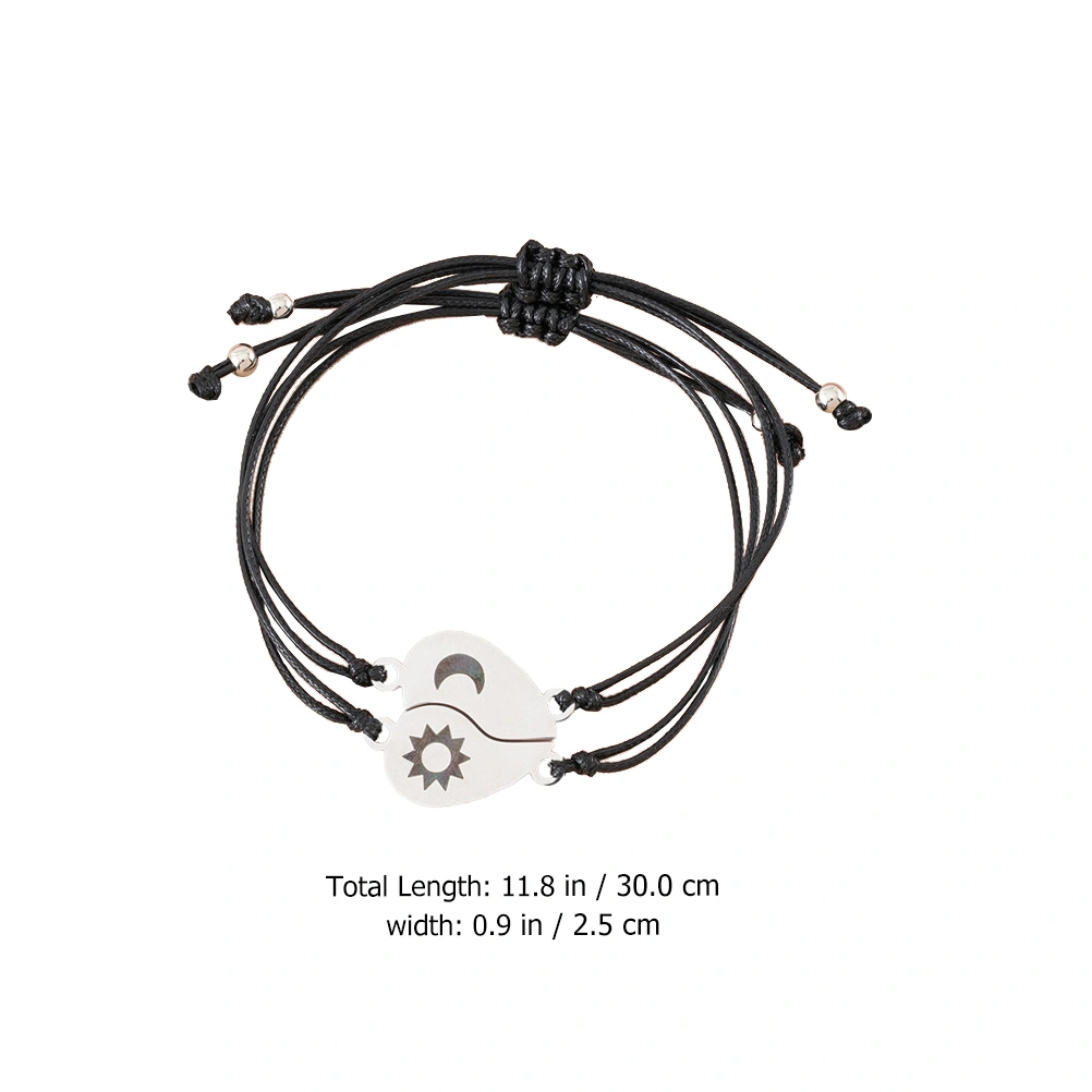 1 Set Moon Star Engraved Charm Bracelet Matching Heart Pendant Woven Bracelet