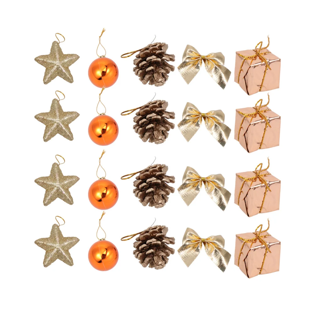 24pcs Christmas Tree Gift Design Hanging Creative Pentagram Pendant Bowknot Decor Christmas Hanging Pendant Decorative Props for Tree Home Garden Yard(Brown)