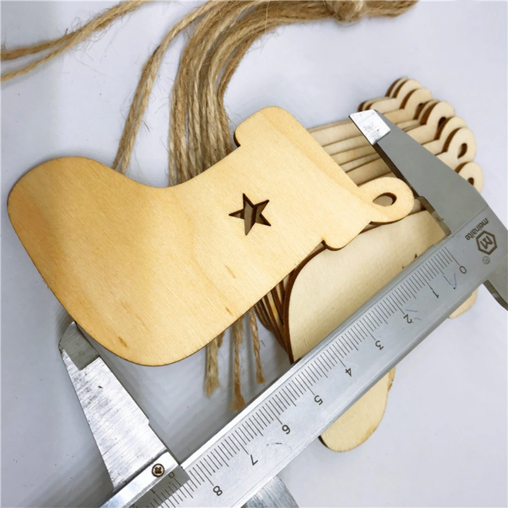 20PCS Creative Boot Chirstmas Wooden Pendant Stocking Shape DIY Hanging Ornament Decor Xmas Door Wall Hanging Party Favors