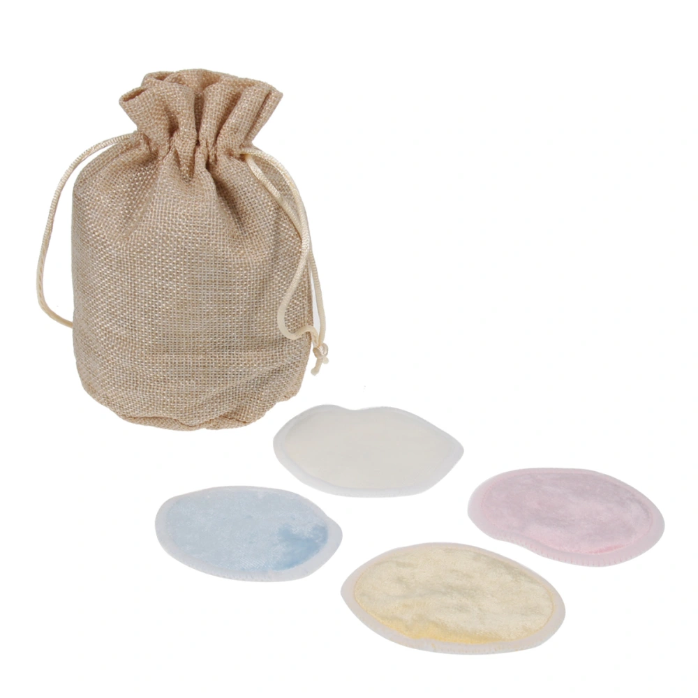 4pcs Bamboo Cotton Makeup Remover Pad with A Natural Hemp Packaging Bag Linen Jute Drawstring Bags for Women Girls Ladies