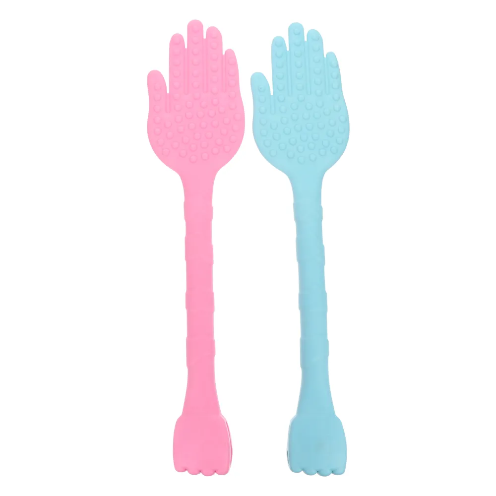 2 Pcs Hand-held Massage Back Hammers With Two Palms To Pat The Scraping Boards (Pink+Sky Blue)