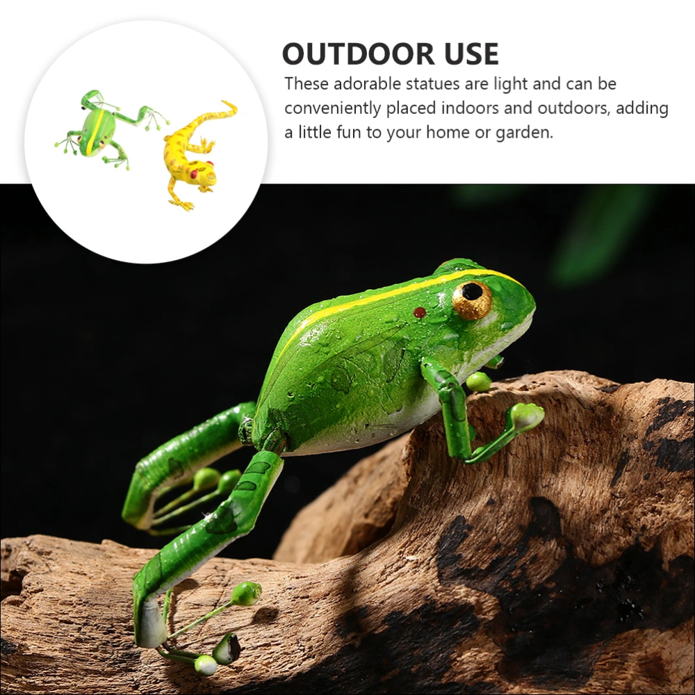 2pcs Lifelike Animals Statues Frogs Lizard Landscape Adornment Metal Ornaments