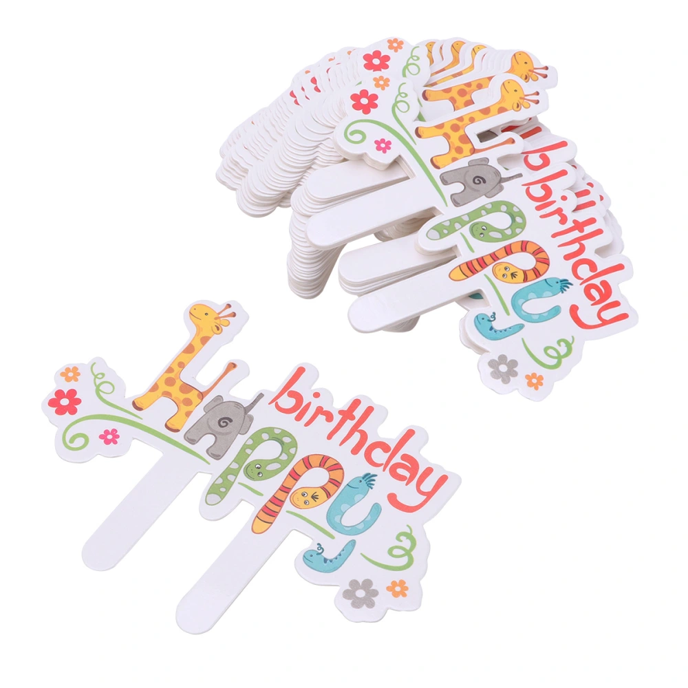 100 Pcs Paper Cake Toppers Cartoon Giraffe Happy Birthday Cake Fruit Picks Dessert Table Decoration Supplies