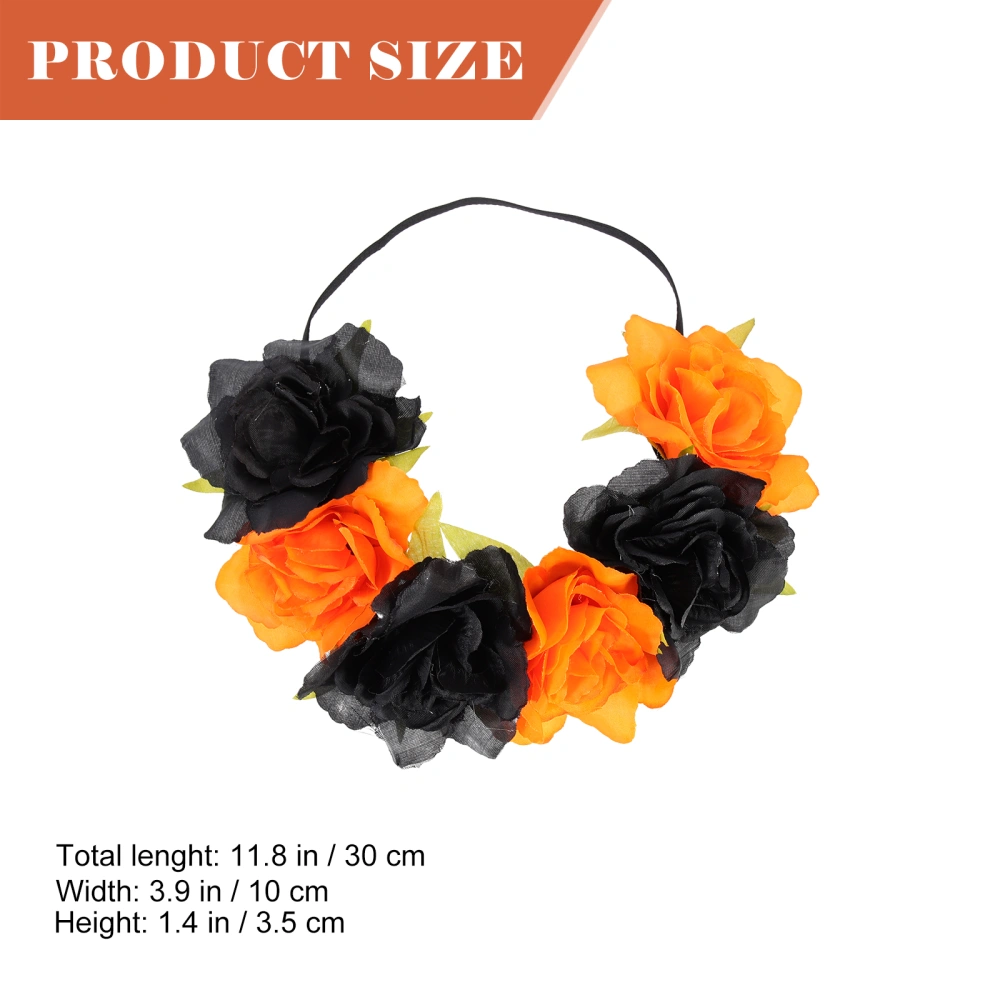 Halloween Flower Headband Artificial Flower Crown Headband Halloween Elastic Hairband