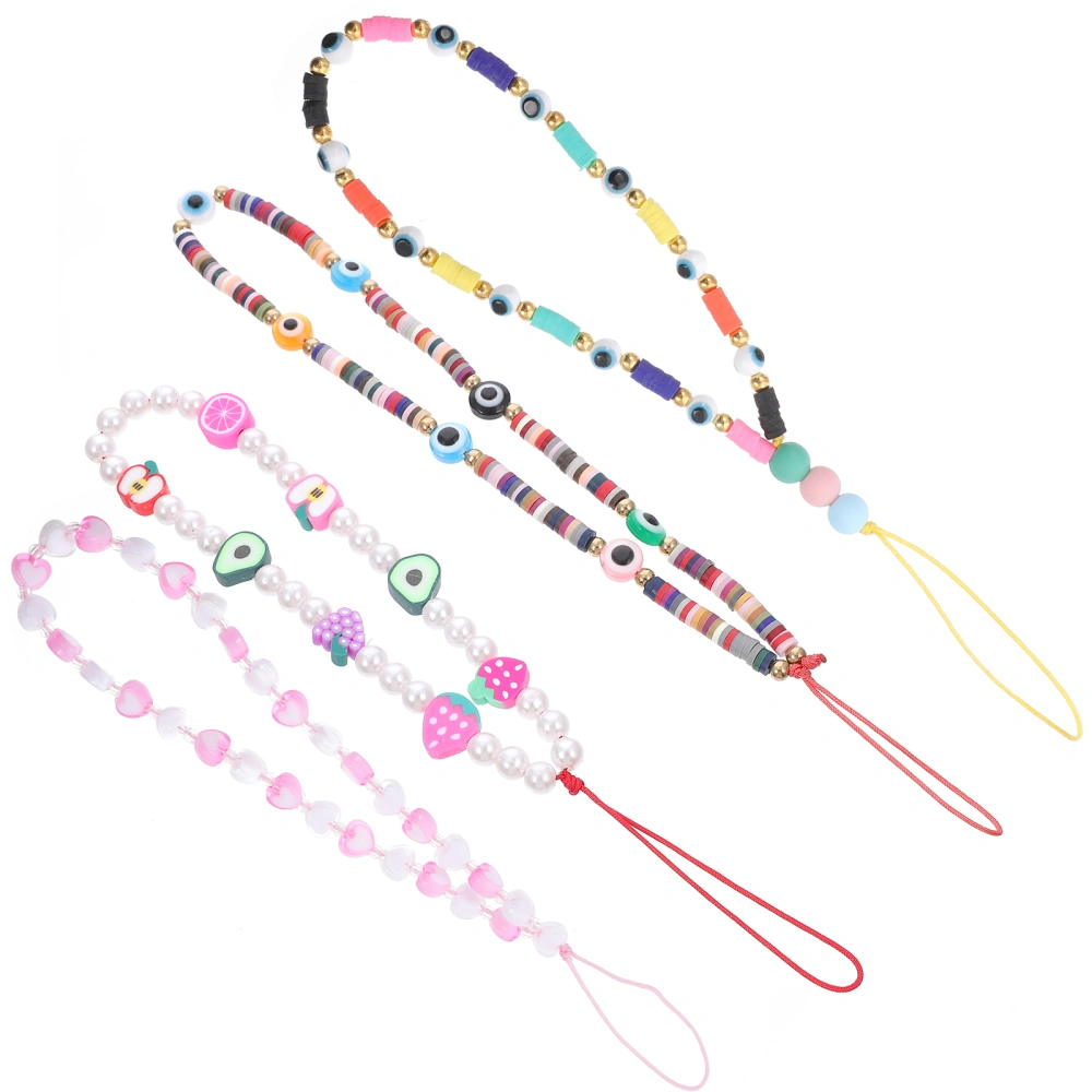 4pcs Hand-beaded Mobile Phone Anti-slip Wrist String Pearl Bracelet Lanyard