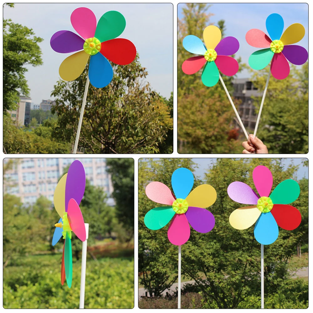 6 Pcs Single Layer Windmills Thicken PP Pinwheel Children's Toy Outdoor Ornament