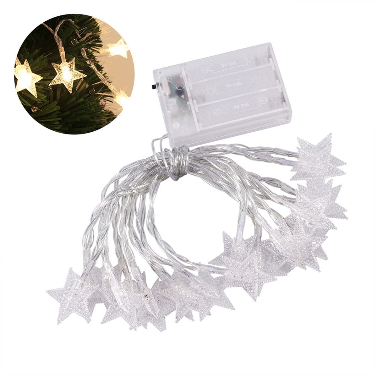 3 Meters Fairy String Lights Xmas Tree 20pcs LED Beads Five-pointed Star Lights Battery Operated For Christmas Wedding Party Garden Patio Bedroom Decor (Warm White)