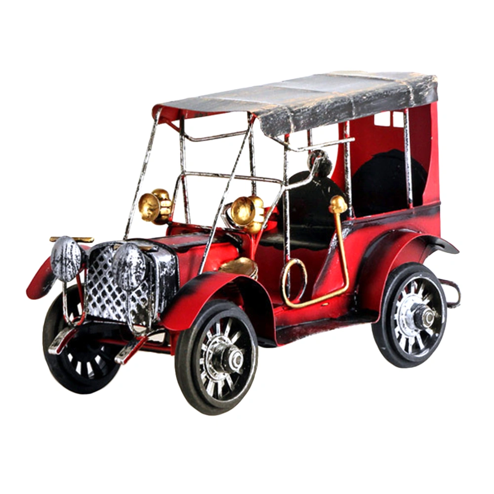 Metal Antique Vintage Car Model Home Décor Ornaments Handmade Handcraft Collections Vehicle Toys Photography Props (Red)