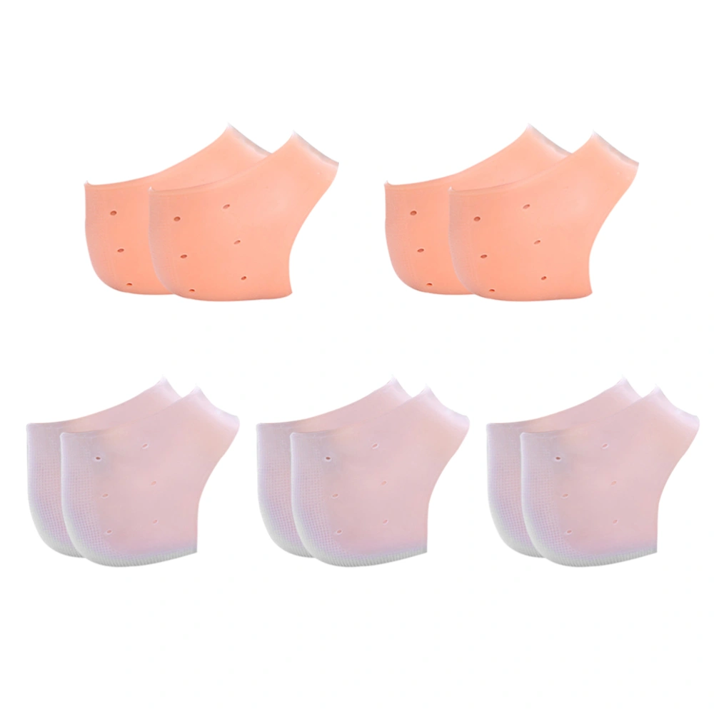 5 Pairs Silicone Gel Heel Protective Sleeve Pads Outdoor Travel Shopping Heel Socks for Dry Cracked Heel Repair